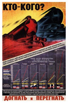 321. Советский плакат: Кто кого? Догнать и перегнать.