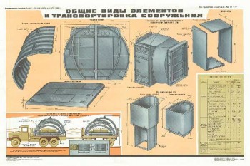 1534. Военный ретро плакат: Общие виды элементов и транспортировка сооружения