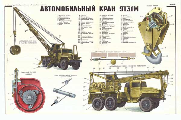 1702. Военный ретро плакат: Автомобильный кран 9Т31М