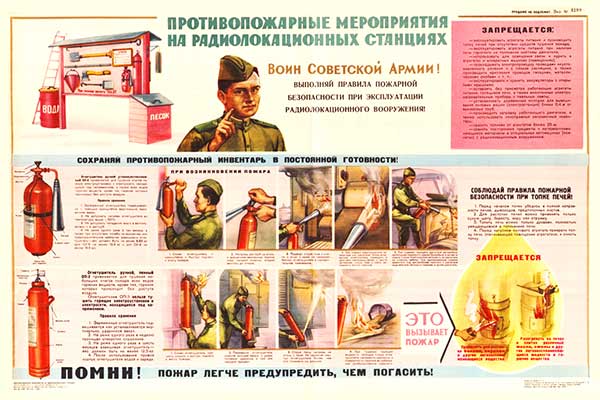 1787. Военный ретро плакат: Противопожарные мероприятия на радиолокационных станциях