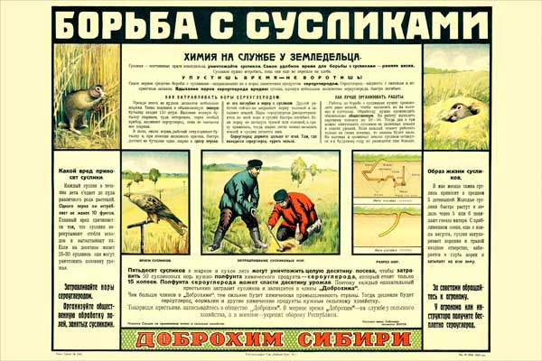 720. Советский плакат: Борьба с сусликами. Химия на службе землевладельца.