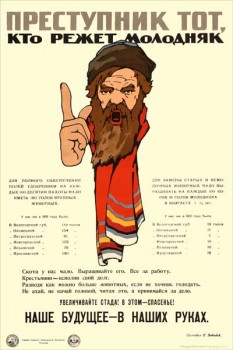 162. Советский плакат: Преступник тот, кто режет молодняк... Наше будущее в наших руках.