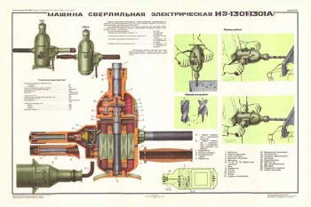 1850. Военный ретро плакат: Машина сверлильная электрическая ИЭ 1301 (1301А)