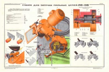 1851. Военный ретро плакат: Станок для заточки пильных цепей ЛВ-116