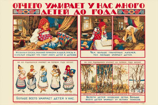 1970-5. Советский плакат: Отчего умирает у нас много детей до года