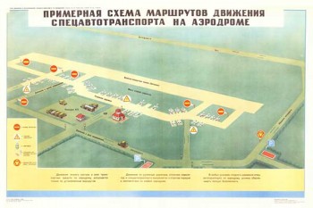 1932. Военный ретро плакат: Примерная схема маршрутов движения спецавтотранспорта на аэродроме