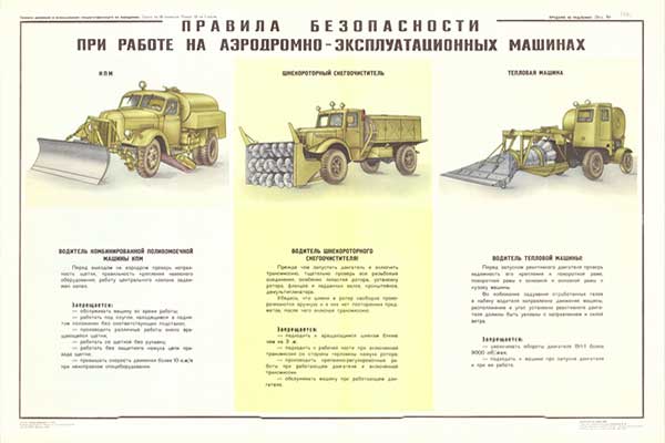 1935. Военный ретро плакат: Правила безопасности при работе на аэродромно-эксплуатационных машинах