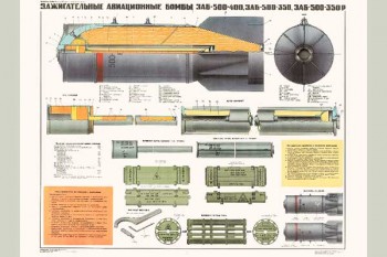 1327-3. Военный ретро плакат: Зажигательные авиационные бомбы ЗАБ-500-400, ЗАБ-500-350, ЗАБ-500-350-р