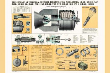 1330-5. Военный ретро плакат: Тормозные устройства, устанавливаемые на авиабомбы ФАБ-500-54, ФАБ-500М-46, ФАБ-250М-54, ОФАБ-250-270, ОФАБ-100-120 и ОФАБ-100НВ
