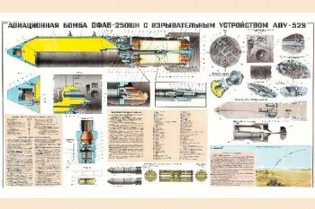 1336-5. Военный ретро плакат: Авиационная бомба ОФАБ-250ШН с взрывательным устройством АВУ-528