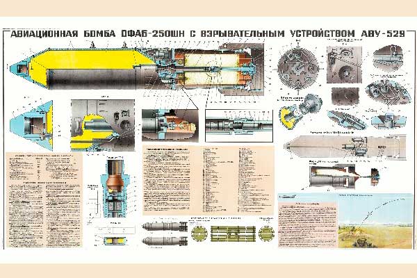 1336-5. Военный ретро плакат: Авиационная бомба ОФАБ-250ШН с взрывательным устройством АВУ-528
