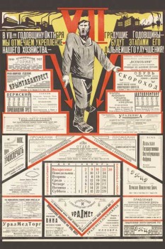 2097. Советский плакат: В VII-ую годовщину Октября мы отмечаем укрепление нашего хозяйства...