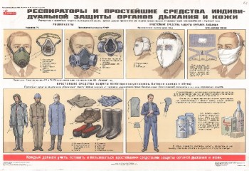 48. Плакат по гражданской обороне: Респираторы и простейшие средства индивидуальной защиты органов дыхания и кожи