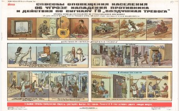 51. Плакат по гражданской обороне: Способы оповещения населения об угрозе нападения противника и действия по сигналу ГО "воздушная тревога"