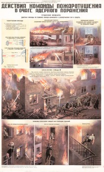 67. Плакат по гражданской обороне: Действие команды пожаротушения в очаге ядерного поражения