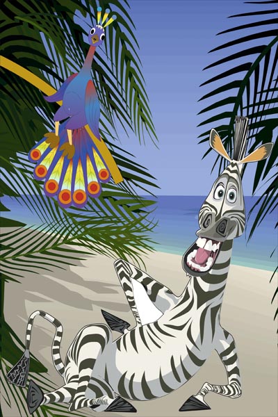 001. Детский плакат: Зебра на пляже