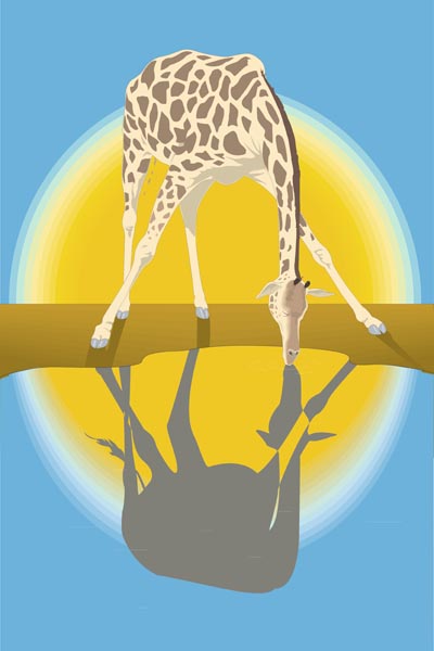 023. Детский плакат: Жираф на водопое