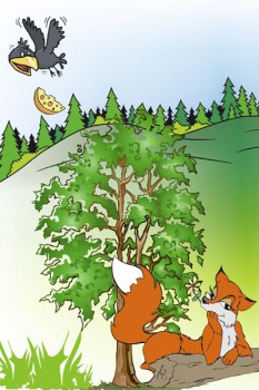 025. Детский плакат: Фантазия на тему: Ворона и лисица