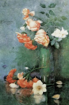 027. Живопись: Натюрморт с розами в стеклянной вазе, 1894. Художник Кэтрин Камерон