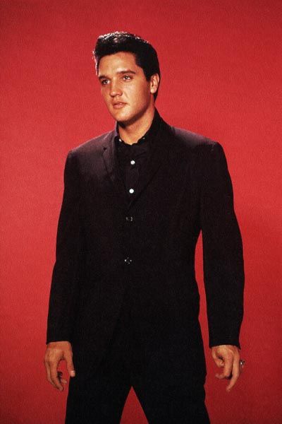 356. Постер: Студийный портрет Elvis Presley на красном фоне