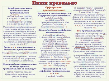 36. Плакат по русскому языку: Пиши правильно - орфограммы прилагательных 1
