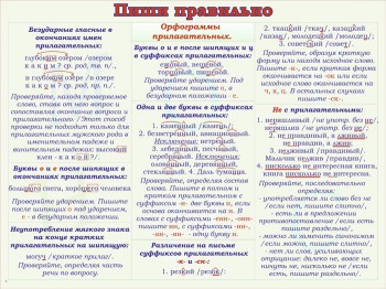 36. Плакат по русскому языку: Пиши правильно - орфограммы прилагательных 1