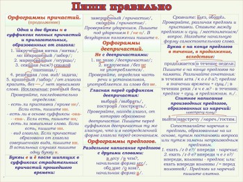 40. Плакат по русскому языку: Пиши правильно - орфограммы причастий и орфограммы предлогов 2