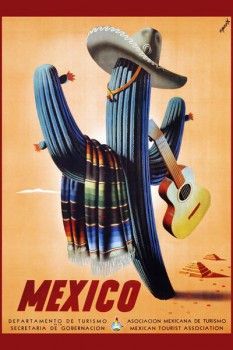 035. Ретро плакат западных стран: Mexico Travel Advertisement. Poster by Espert