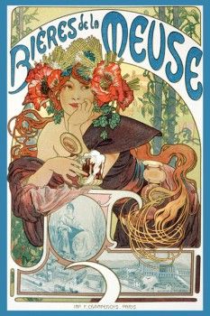 036. Ретро плакат западных стран: Poster for "Bieres de la Meuse" by Alphonse Marie Mucha