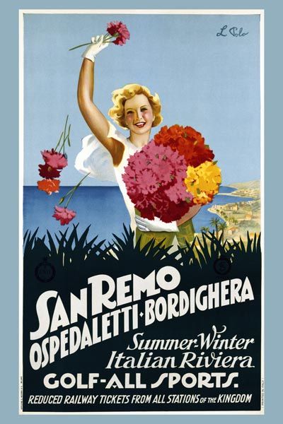 047. Ретро плакат западных стран: San Remo Ospedaletti-Bordighera. Poster by L. Polo