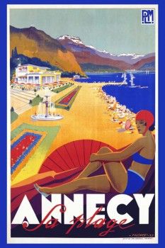 073. Ретро плакат западных стран: Annecy la Plage Poster by Robert Falcucci