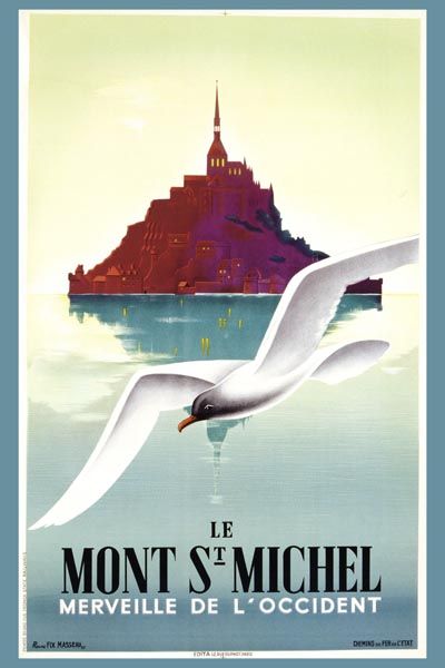 077. Ретро плакат западных стран: Mont St. Michel. Poster by Pierre Fix-Masseau