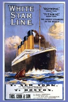 090. Ретро плакат западных стран: "Titanic, Olympic, White Star Line" by Montague B. Black