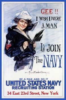 126. Ретро плакат западных стран: Gee! I wish i were a Man. I`d Join the Navy