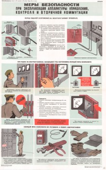 0669. Военный ретро плакат: Меры безопасности при эксплуатации аппаратуры управления, контроля и вторичной коммутации
