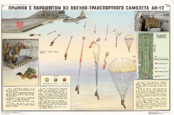 0730. Военный ретро плакат: Прыжки с парашютом из военно-транспортного самолета АН-12