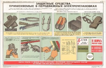 0808. Военный ретро плакат: Защитные средства применяемые в передвижных электроустановках