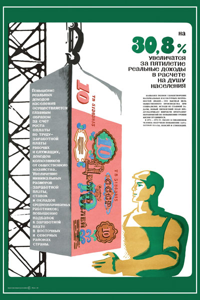 1762. Советский плакат: На 30,8% увеличатся за пятилетие реальные доходы в расчете на душу населения