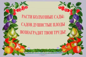 769. Советский плакат: Расти колхозные сады: садов душистые плоды вознаградят твои труды!