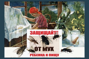 785. Советский плакат: Защищайте от мух ребенка и пищу