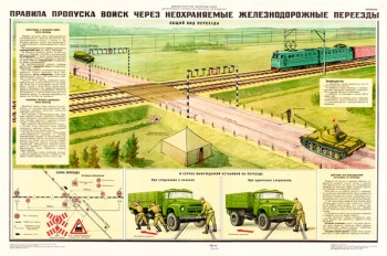 0464 (2). Военный ретро плакат: Правила пропуска войск через неохраняемые железнодорожные переезды