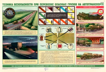 0765 (4). Военный ретро плакат: Техника безопасности при перевозке опасных грузов на автотранспорте