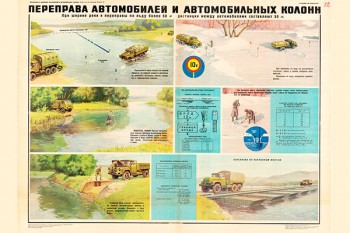 0768 (4). Военный ретро плакат: Переправа автомобилей и автомобильных колонн