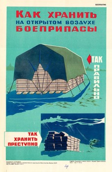 1397. Военный ретро плакат: Как хранить на открытом воздухе боеприпасы