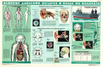 1413. Военный ретро плакат: Влияние воздуха и воды на водолаза