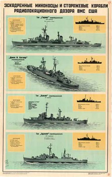 0115. Военный ретро плакат: Эскадренные миноносцы и сторожевые корабли радиолокационного дозора ВМФ США