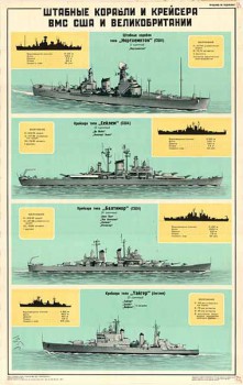 0118. Военный ретро плакат: Штабные корабли и крейсера ВМС США и Великобритании