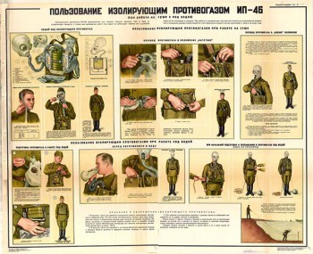 0181. Военный ретро плакат: Пользование изолирующим противогазом ИП-46