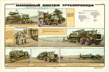 0289. Военный ретро плакат: Машинный монтаж трубопровода