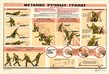 0696. Военный ретро плакат: Метание ручных гранат